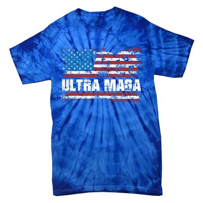 Ultra MAGA Distressed United States Of America USA Flag Tie-Dye T-Shirt