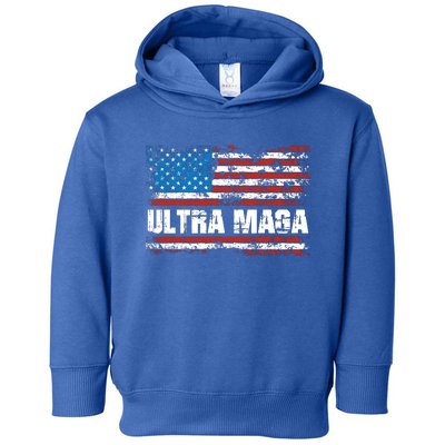 Ultra MAGA Distressed United States Of America USA Flag Toddler Hoodie