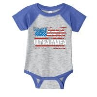 Ultra MAGA Distressed United States Of America USA Flag Infant Baby Jersey Bodysuit