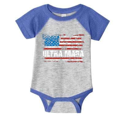 Ultra MAGA Distressed United States Of America USA Flag Infant Baby Jersey Bodysuit