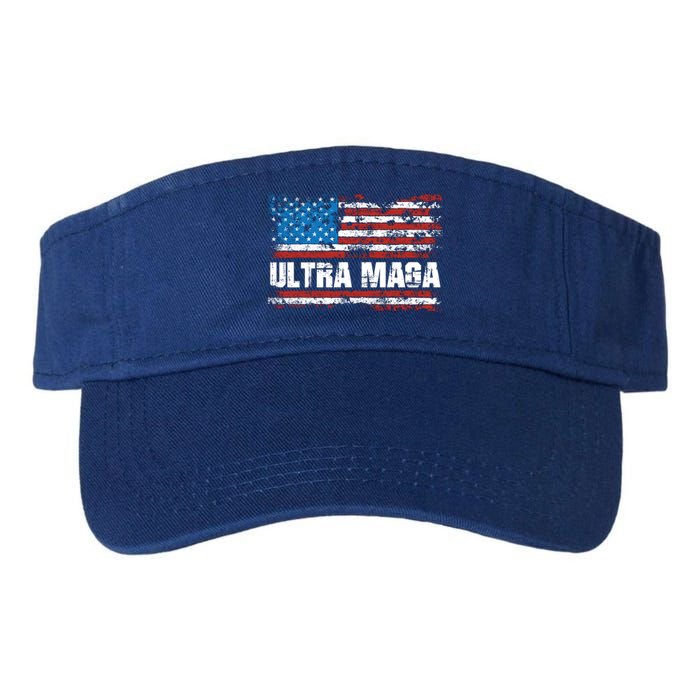 Ultra MAGA Distressed United States Of America USA Flag Valucap Bio-Washed Visor