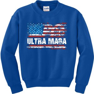 Ultra MAGA Distressed United States Of America USA Flag Kids Sweatshirt