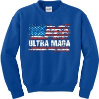 Ultra MAGA Distressed United States Of America USA Flag Kids Sweatshirt