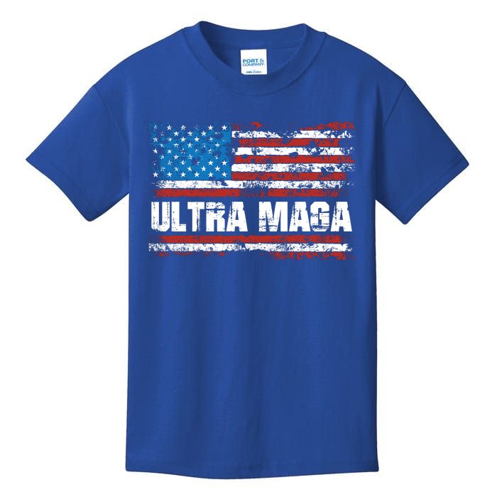 Ultra MAGA Distressed United States Of America USA Flag Kids T-Shirt