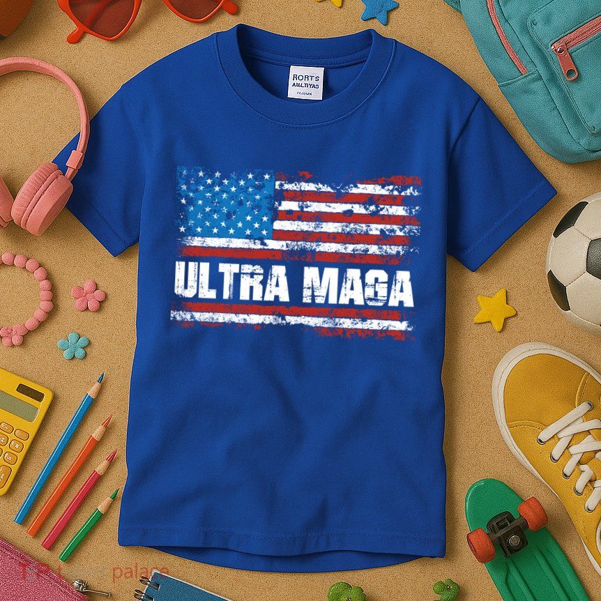 Ultra MAGA Distressed United States Of America USA Flag Kids T-Shirt