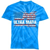 Ultra MAGA Distressed United States Of America USA Flag Kids Tie-Dye T-Shirt