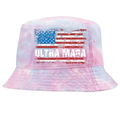 Ultra MAGA Distressed United States Of America USA Flag Tie-Dyed Bucket Hat