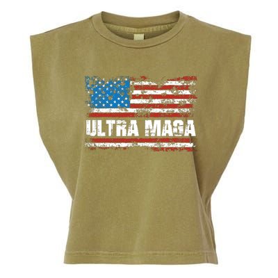 Ultra MAGA Distressed United States Of America USA Flag Garment-Dyed Women's Muscle Tee