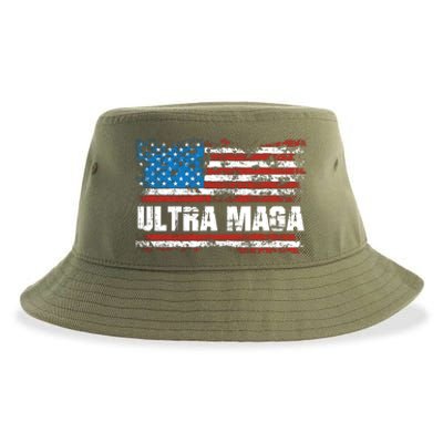 Ultra MAGA Distressed United States Of America USA Flag Sustainable Bucket Hat