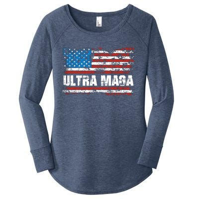 Ultra MAGA Distressed United States Of America USA Flag Women's Perfect Tri Tunic Long Sleeve Shirt