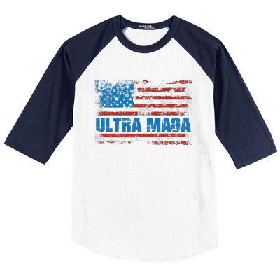 Ultra MAGA Distressed United States Of America USA Flag Baseball Sleeve Shirt