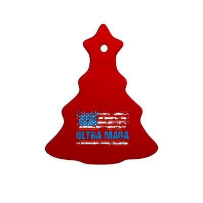 Ultra MAGA Distressed United States Of America USA Flag Ceramic Tree Ornament