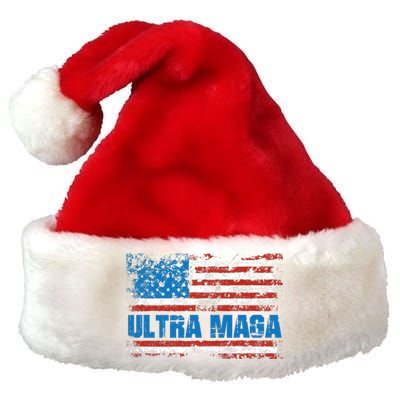 Ultra MAGA Distressed United States Of America USA Flag Premium Christmas Santa Hat