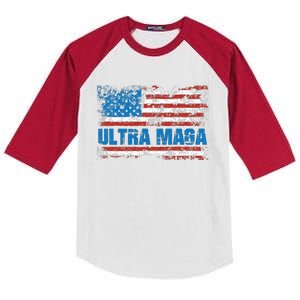 Ultra MAGA Distressed United States Of America USA Flag Kids Colorblock Raglan Jersey