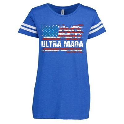 Ultra MAGA Distressed United States Of America USA Flag Enza Ladies Jersey Football T-Shirt