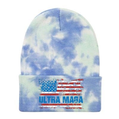 Ultra MAGA Distressed United States Of America USA Flag Tie Dye 12in Knit Beanie