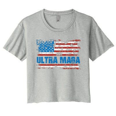 Ultra MAGA Distressed United States Of America USA Flag Women's Crop Top Tee