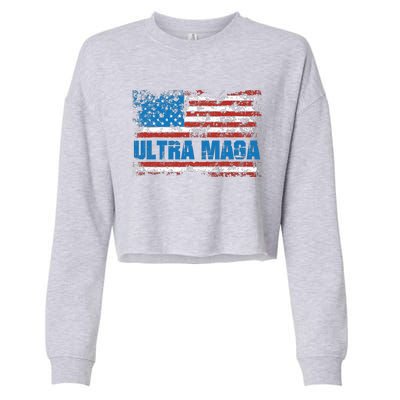 Ultra MAGA Distressed United States Of America USA Flag Cropped Pullover Crew