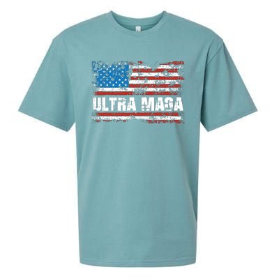 Ultra MAGA Distressed United States Of America USA Flag Sueded Cloud Jersey T-Shirt