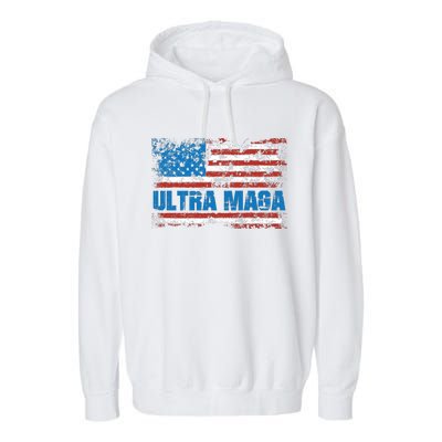 Ultra MAGA Distressed United States Of America USA Flag Garment-Dyed Fleece Hoodie