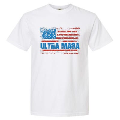 Ultra MAGA Distressed United States Of America USA Flag Garment-Dyed Heavyweight T-Shirt