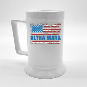 Ultra MAGA Distressed United States Of America USA Flag Beer Stein