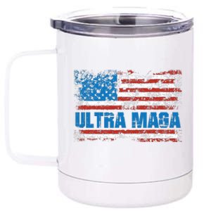 Ultra MAGA Distressed United States Of America USA Flag 12 oz Stainless Steel Tumbler Cup