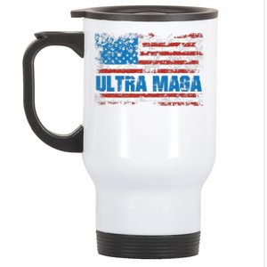 Ultra MAGA Distressed United States Of America USA Flag Stainless Steel Travel Mug