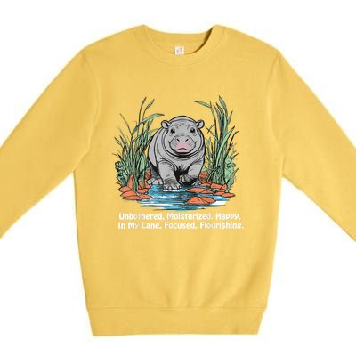 Unbothered Moo Deng Bouncy Pig Meme Cute Baby Hippo Viral Premium Crewneck Sweatshirt