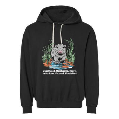 Unbothered Moo Deng Bouncy Pig Meme Cute Baby Hippo Viral Garment-Dyed Fleece Hoodie