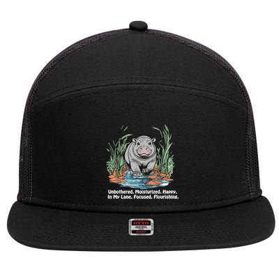 Unbothered Moo Deng Bouncy Pig Meme Cute Baby Hippo Viral 7 Panel Mesh Trucker Snapback Hat