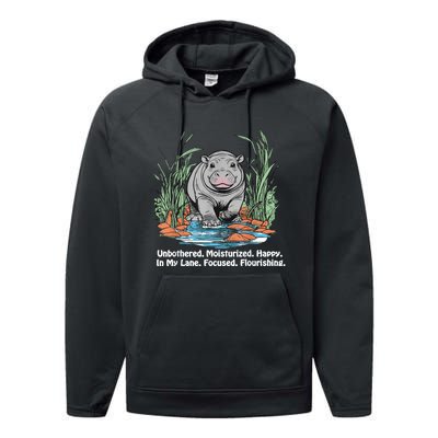 Unbothered Moo Deng Bouncy Pig Meme Cute Baby Hippo Viral Performance Fleece Hoodie