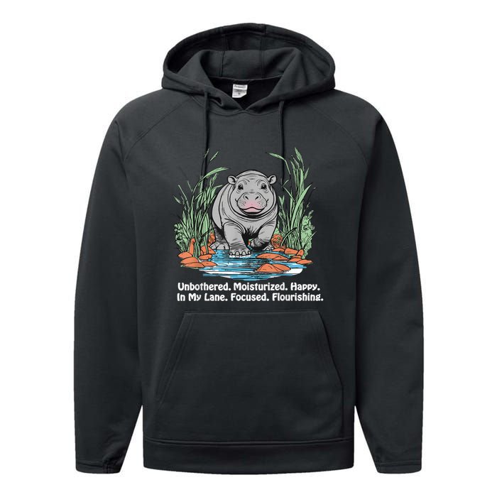 Unbothered Moo Deng Bouncy Pig Meme Cute Baby Hippo Viral Performance Fleece Hoodie