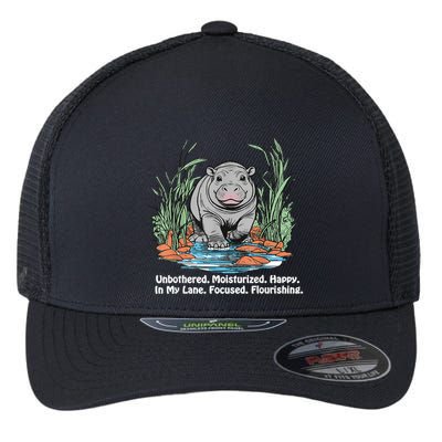 Unbothered Moo Deng Bouncy Pig Meme Cute Baby Hippo Viral Flexfit Unipanel Trucker Cap