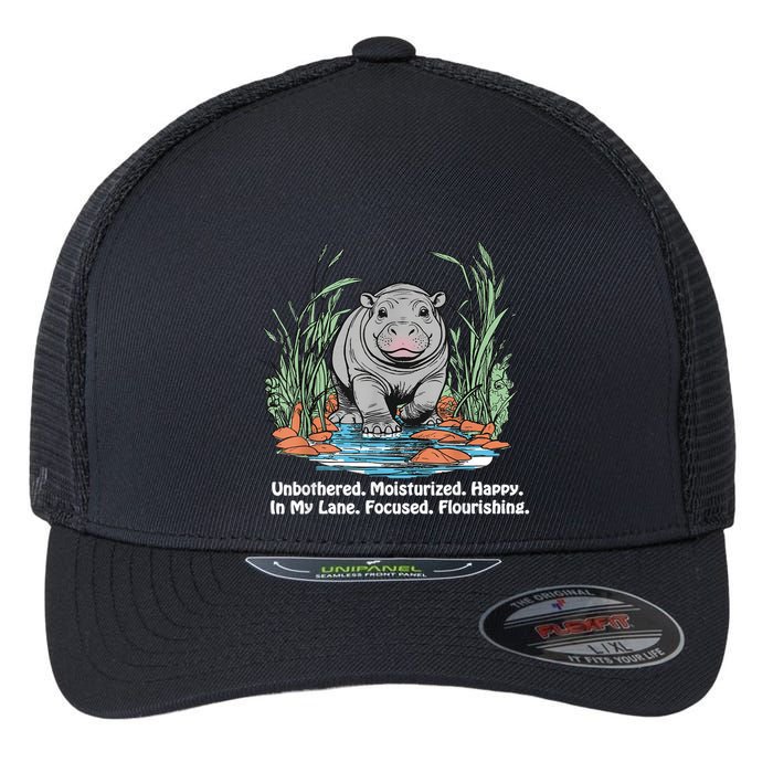 Unbothered Moo Deng Bouncy Pig Meme Cute Baby Hippo Viral Flexfit Unipanel Trucker Cap