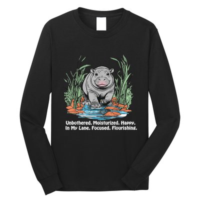 Unbothered Moo Deng Bouncy Pig Meme Cute Baby Hippo Viral Long Sleeve Shirt