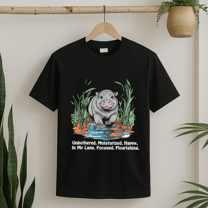 Unbothered Moo Deng Bouncy Pig Meme Cute Baby Hippo Viral T-Shirt