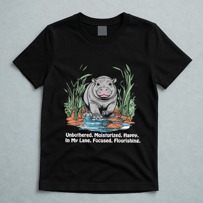 Unbothered Moo Deng Bouncy Pig Meme Cute Baby Hippo Viral T-Shirt