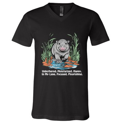 Unbothered Moo Deng Bouncy Pig Meme Cute Baby Hippo Viral V-Neck T-Shirt