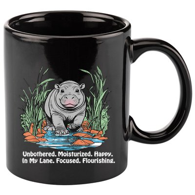 Unbothered Moo Deng Bouncy Pig Meme Cute Baby Hippo Viral 11oz C Handle Ceramic Mug