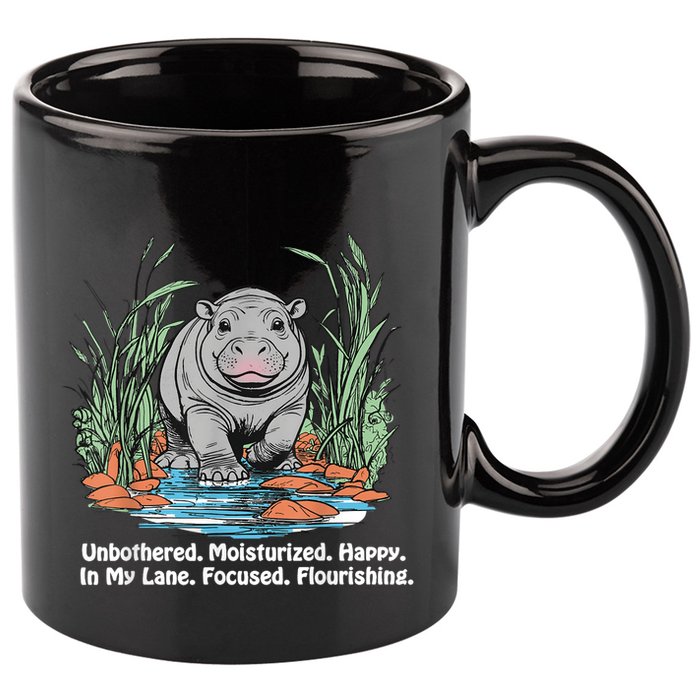 Unbothered Moo Deng Bouncy Pig Meme Cute Baby Hippo Viral 11oz C Handle Ceramic Mug