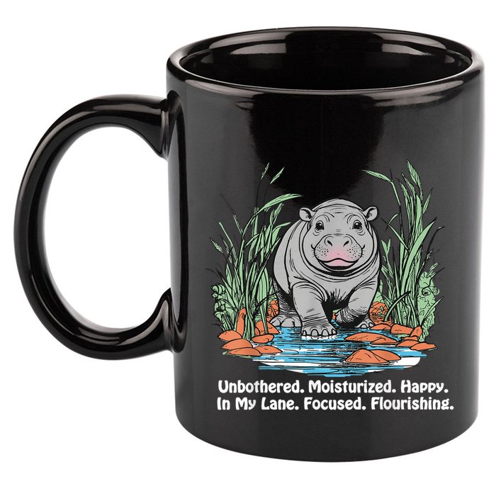 Unbothered Moo Deng Bouncy Pig Meme Cute Baby Hippo Viral 11oz C Handle Ceramic Mug