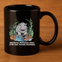 Unbothered Moo Deng Bouncy Pig Meme Cute Baby Hippo Viral 11oz C Handle Ceramic Mug