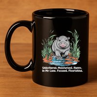 Unbothered Moo Deng Bouncy Pig Meme Cute Baby Hippo Viral 11oz C Handle Ceramic Mug