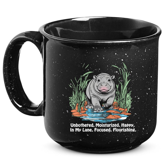 Unbothered Moo Deng Bouncy Pig Meme Cute Baby Hippo Viral 15oz Campfire Ceramic Mug