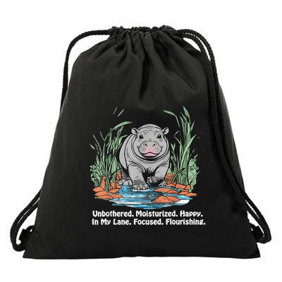 Unbothered Moo Deng Bouncy Pig Meme Cute Baby Hippo Viral Drawstring Bag