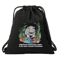 Unbothered Moo Deng Bouncy Pig Meme Cute Baby Hippo Viral Drawstring Bag