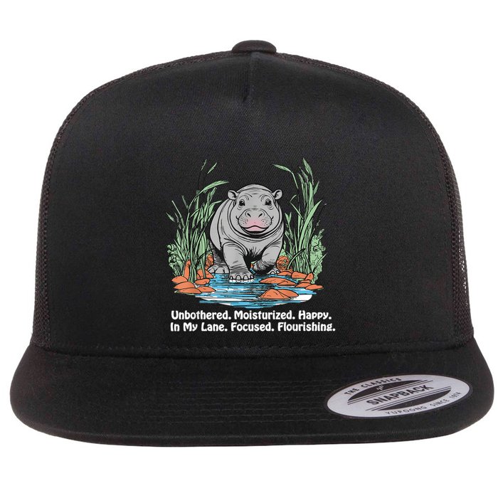 Unbothered Moo Deng Bouncy Pig Meme Cute Baby Hippo Viral Flatbill Hat
