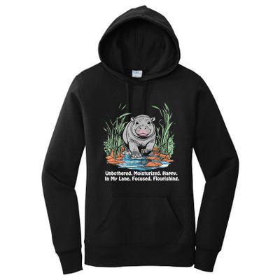 Unbothered Moo Deng Bouncy Pig Meme Cute Baby Hippo Viral Women's Pullover Hoodie