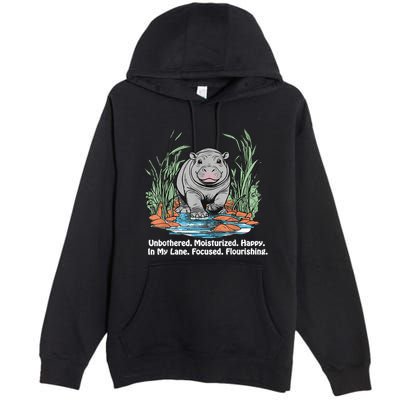 Unbothered Moo Deng Bouncy Pig Meme Cute Baby Hippo Viral Premium Pullover Hoodie